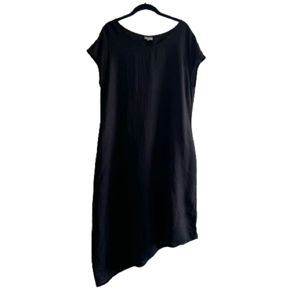 Niche Nilgun Derman Black Grey Asymmetrical Lagenlook Textured Midi Dress